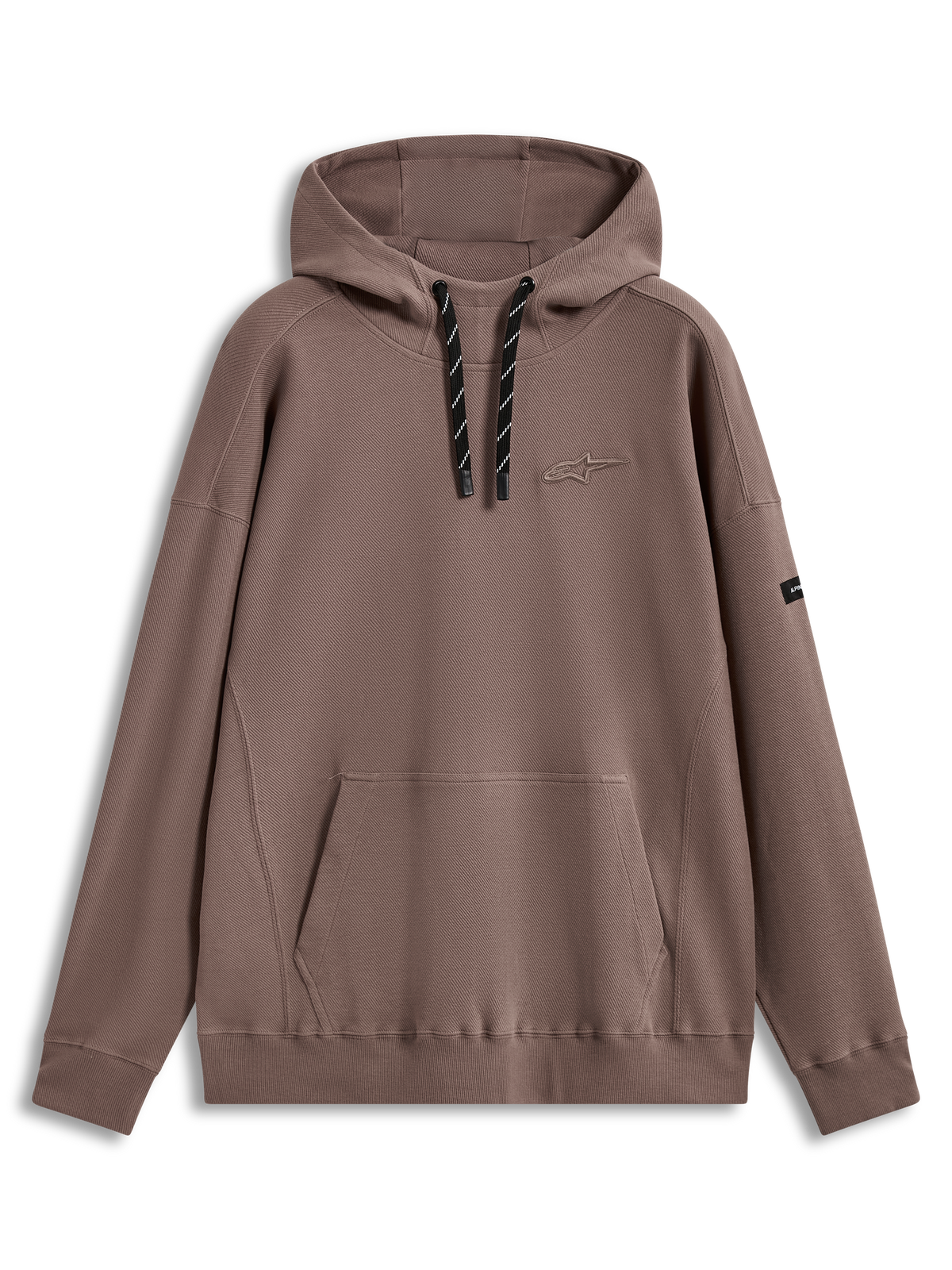 Alpinestars Camino Textured Oversized Hoodie in Sand taupe, featuring a high collar, textured knit twill, and 3D logo.