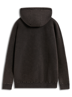 Alpinestars Infinite Washed Oversized Hoodie, sudadera forro polar negro lavado, vista posterior con dobladillo de canalé