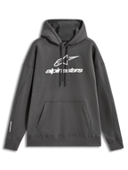 Alpinestars Prelude Oversized Hoodie, sudadera de forro polar con capucha y ajuste oversized, gris carbón, logo blanco en relieve y bolsillo canguro.