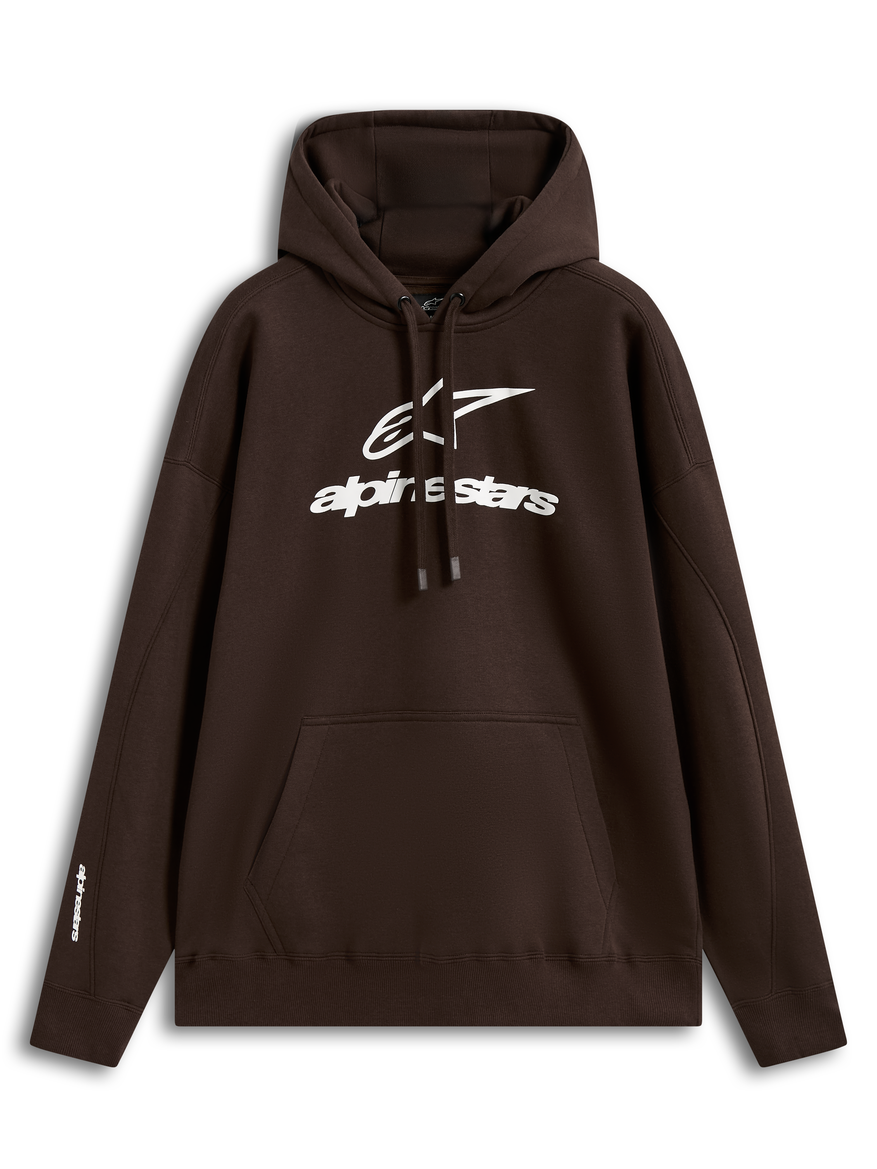Alpinestars Prelude Oversized Hoodie, Sportswear, Brown, White Puff Print Chest Logo, Fleece Material with Kangaroo Pocket.