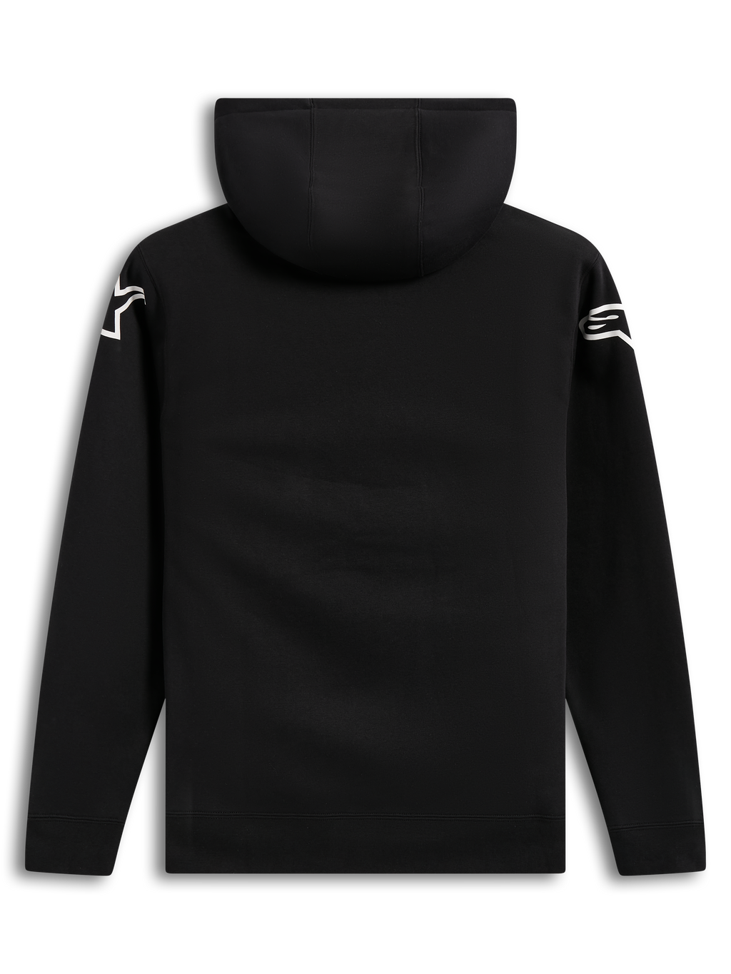 Alpinestars Velocifier Hoodie, sudadera con capucha negra de estilo casual, vista trasera con logotipos blancos en los hombros