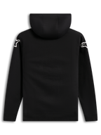 Alpinestars Velocifier Hoodie, sudadera con capucha negra de estilo casual, vista trasera con logotipos blancos en los hombros