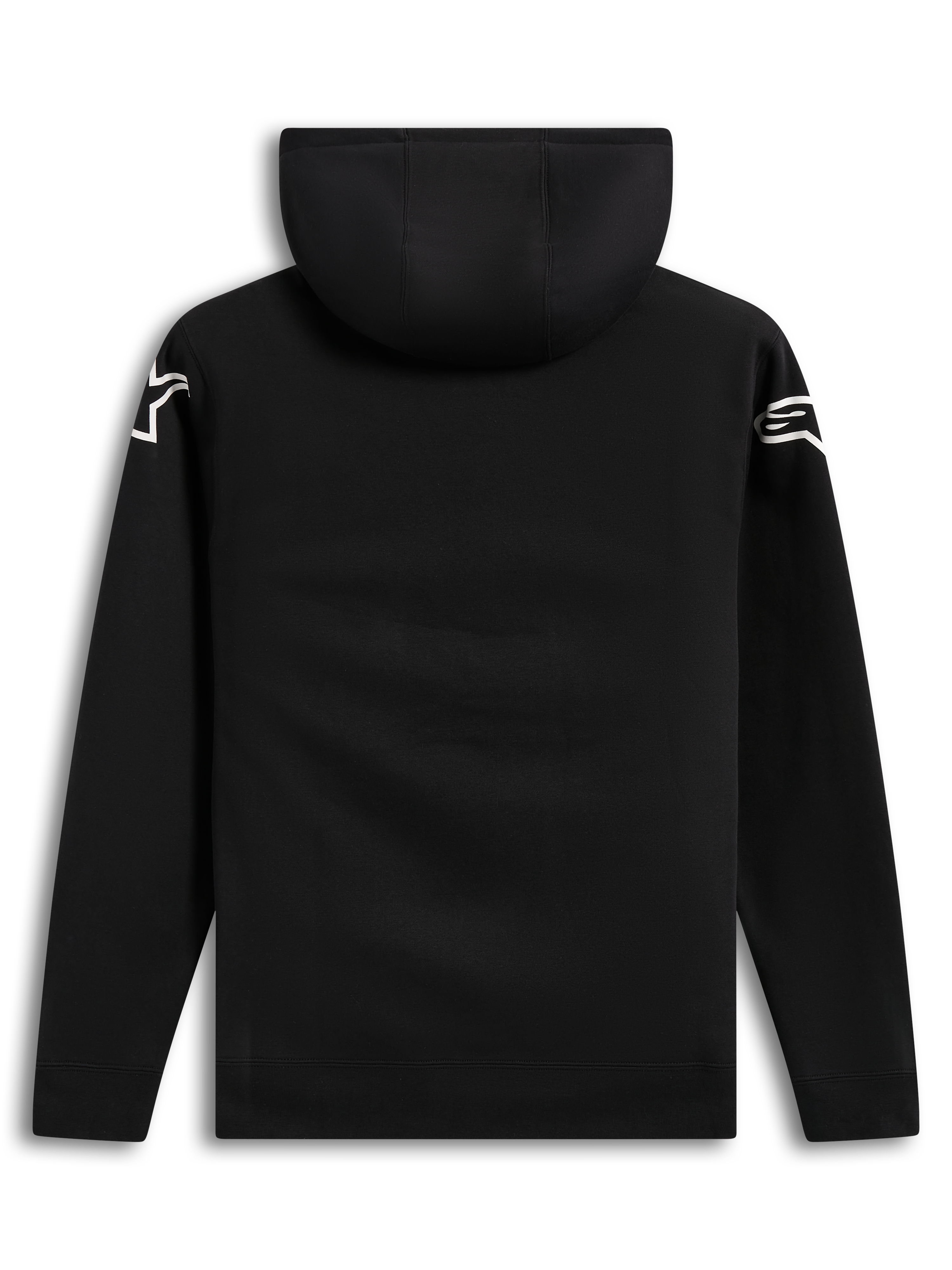 Alpinestars Velocifier Hoodie, sudadera con capucha negra de estilo casual, vista trasera con logotipos blancos en los hombros