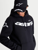 Alpinestars Velocifier, sudadera con capucha de forro polar premium para hombre, negra y blanca, con logotipo Astars en el pecho y logos en los hombros, mezcla de algodón, ropa deportiva casual.