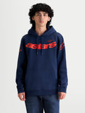 Alpinestars sudadera con capucha Velocifier, ropa deportiva casual para hombre, azul marino y roja, con logotipo Astars en el pecho y logos en los hombros, confeccionada en forro polar de mezcla de algodón con bolsillo tipo canguro y capucha con cordón ajustable.