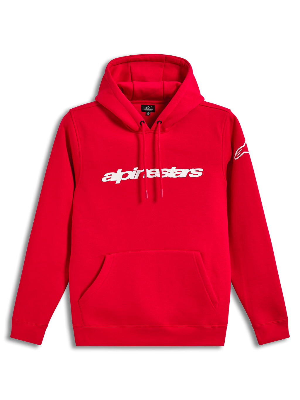 Alpinestars Race Wordmark Hoodie, sudadera con capucha roja, logotipo blanco lineal, bolsillo frontal y forro polar.