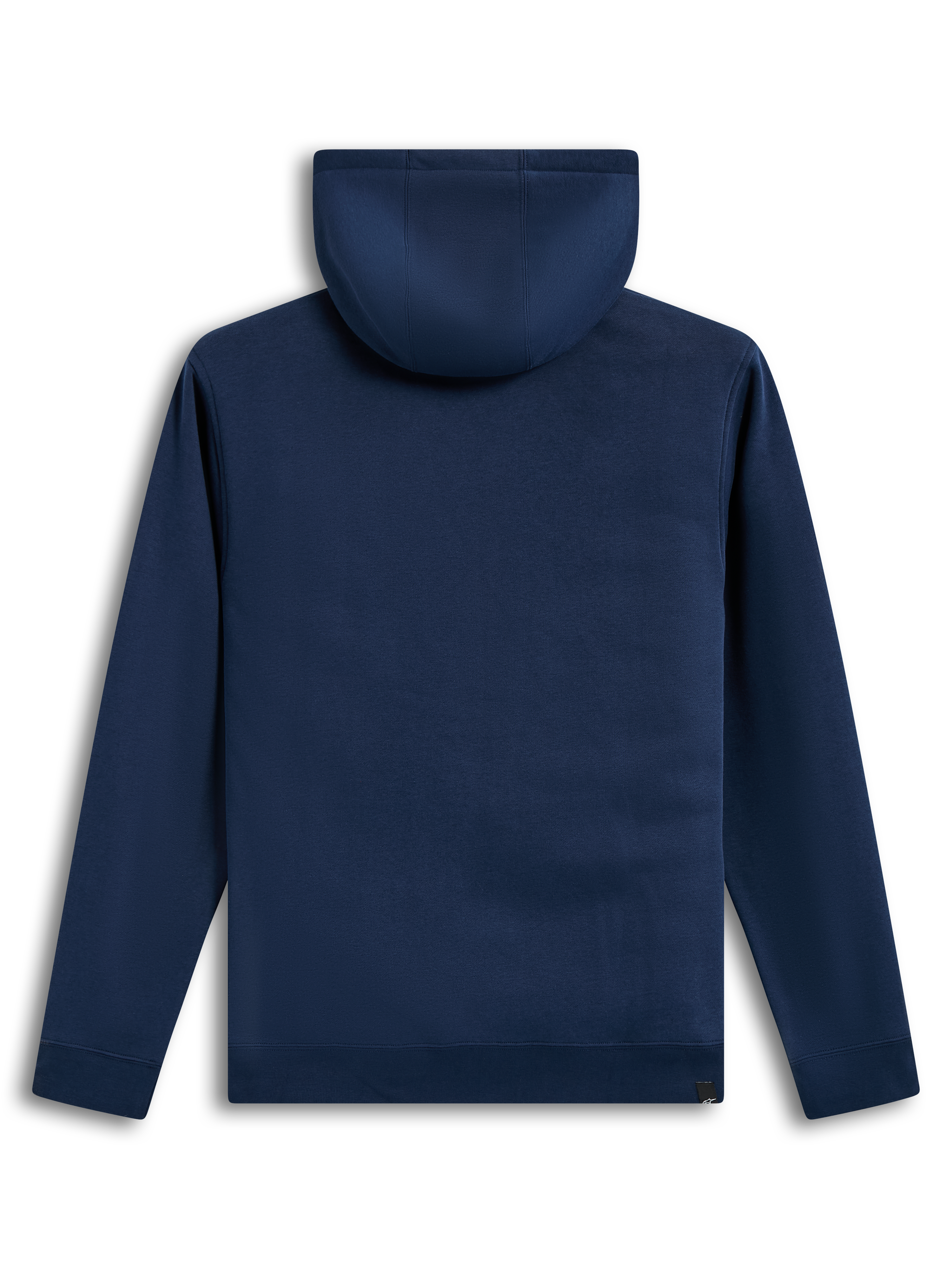 Alpinestars Race Wordmark Hoodie, sudadera azul marino de forro polar, vista trasera con capucha forrada y puños de canalé.
