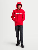Alpinestars Sudadera con capucha Race Wordmark, sudadera de forro polar para hombre, roja y blanca, con logotipo lineal Alpinestars en el pecho y logotipo Ageless en la manga, capucha con cordón, ropa deportiva de estilo casual inspirado en el motorsport