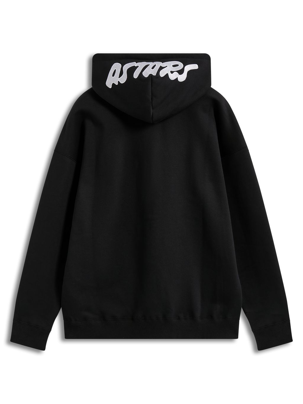Alpinestars Pioneer Oversized Hoodie, sudadera con capucha negra, forro polar, logo Astars blanco bordado, vista trasera