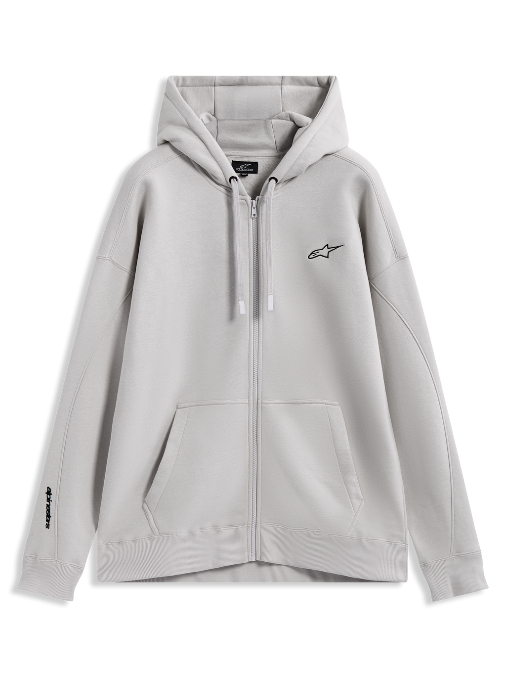 Alpinestars Entity Oversized Hoodie, sudadera de forro polar con cremallera color arena, logos bordados y bolsillo canguro.
