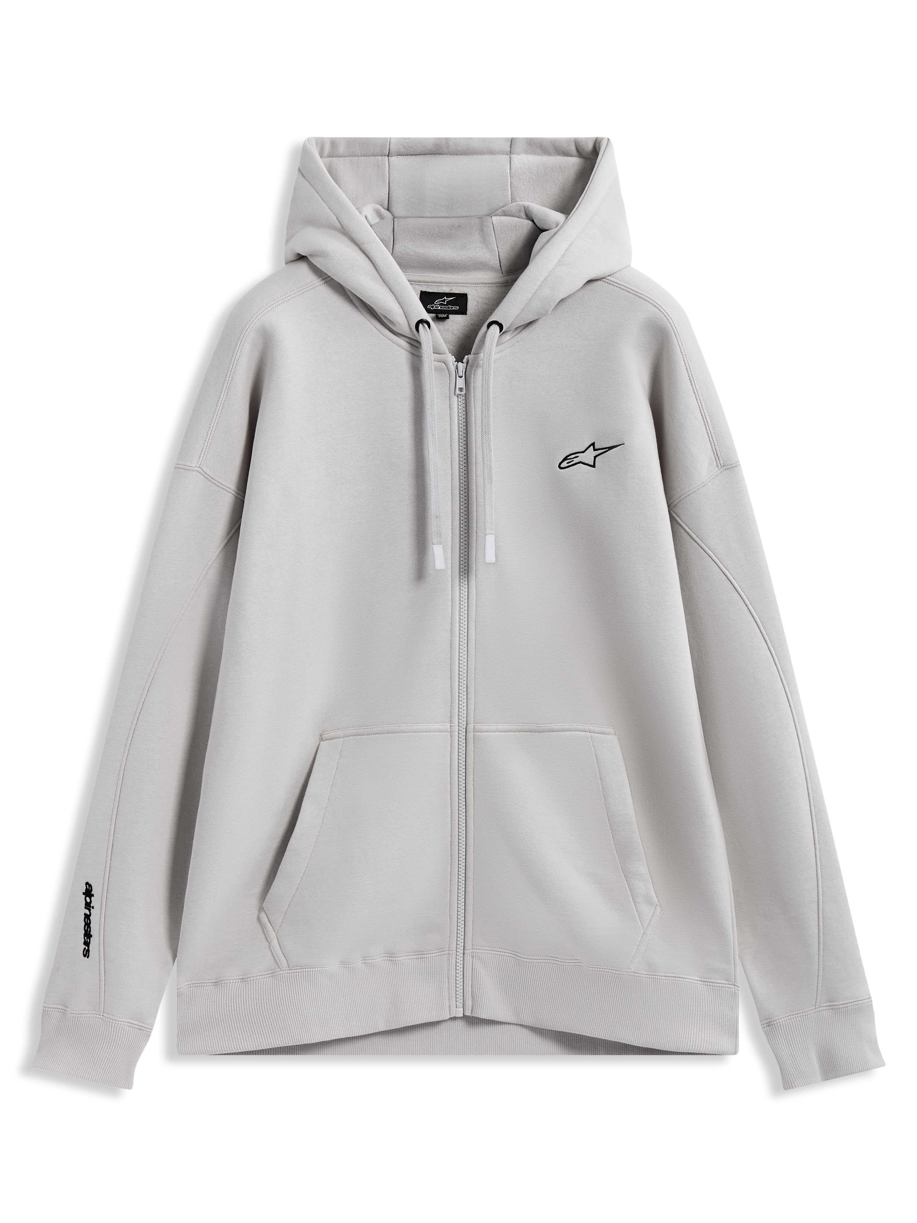 Alpinestars Entity Oversized Hoodie, sudadera de forro polar con cremallera color arena, logos bordados y bolsillo canguro.