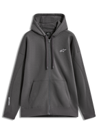 Alpinestars Entity Oversized Hoodie, sudadera gris carbón con cremallera, forro polar, logo bordado blanco y bolsillo canguro.