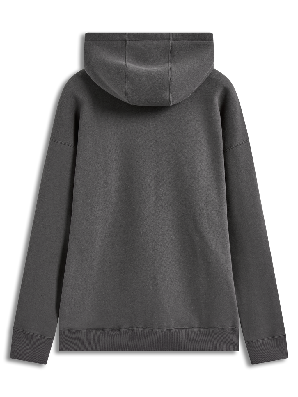 Alpinestars Entity Oversized Hoodie, sudadera de forro polar gris carbón, vista trasera con capucha y puños de canalé.