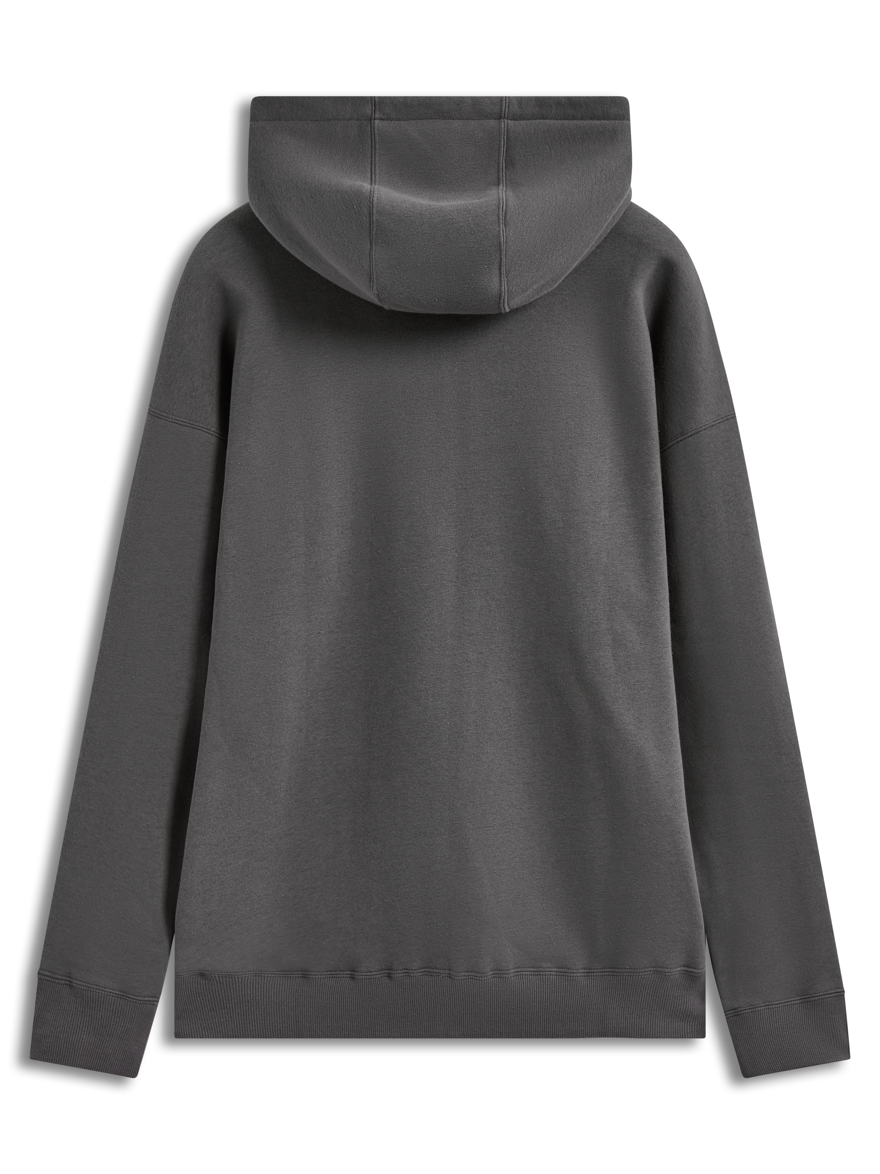 Alpinestars Entity Oversized Hoodie, sudadera de forro polar gris carbón, vista trasera con capucha y puños de canalé.