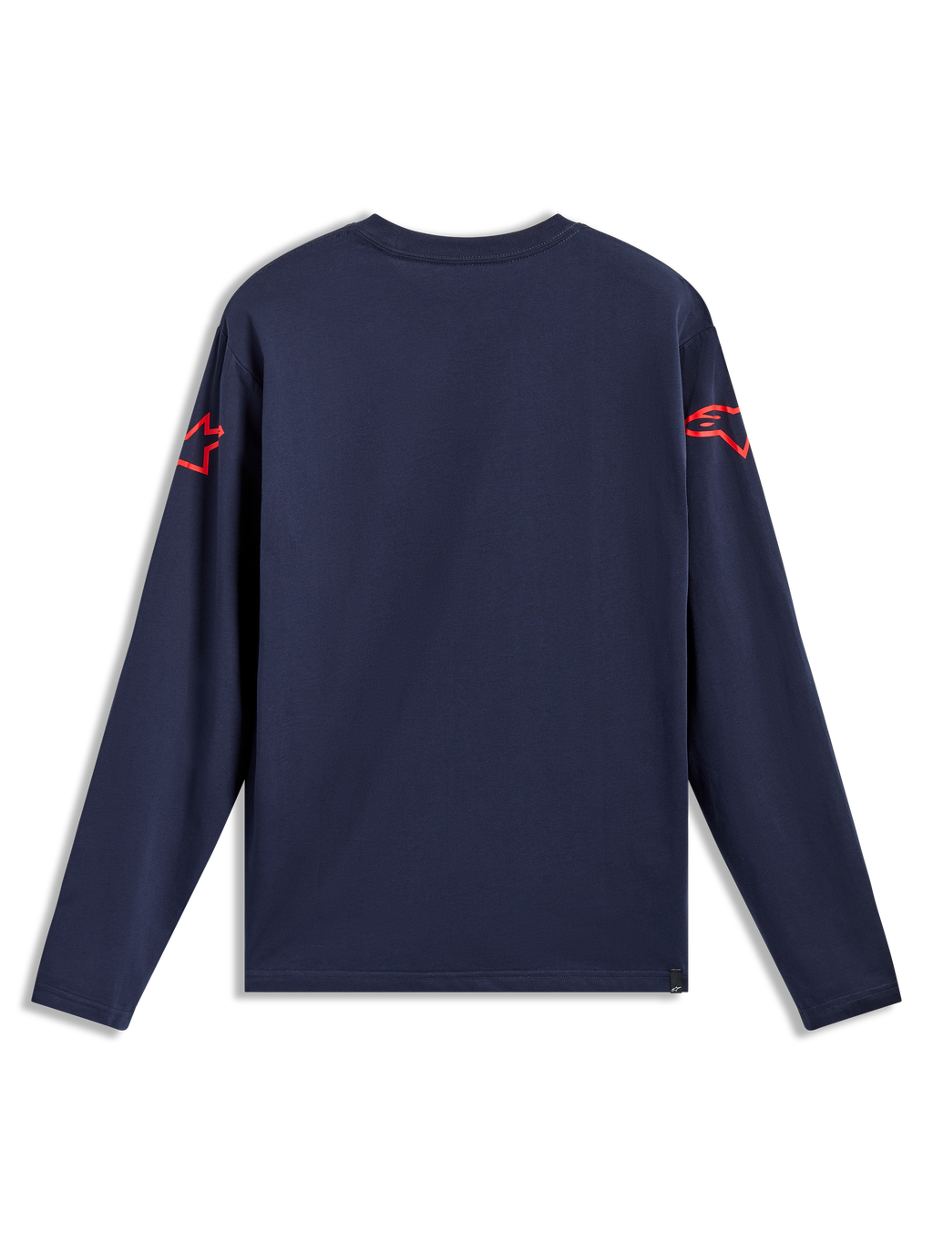 Alpinestars Velocifier CSF Tee, camiseta de mangas largas, azul marino, logos rojos en hombros, vista trasera, ropa casual.