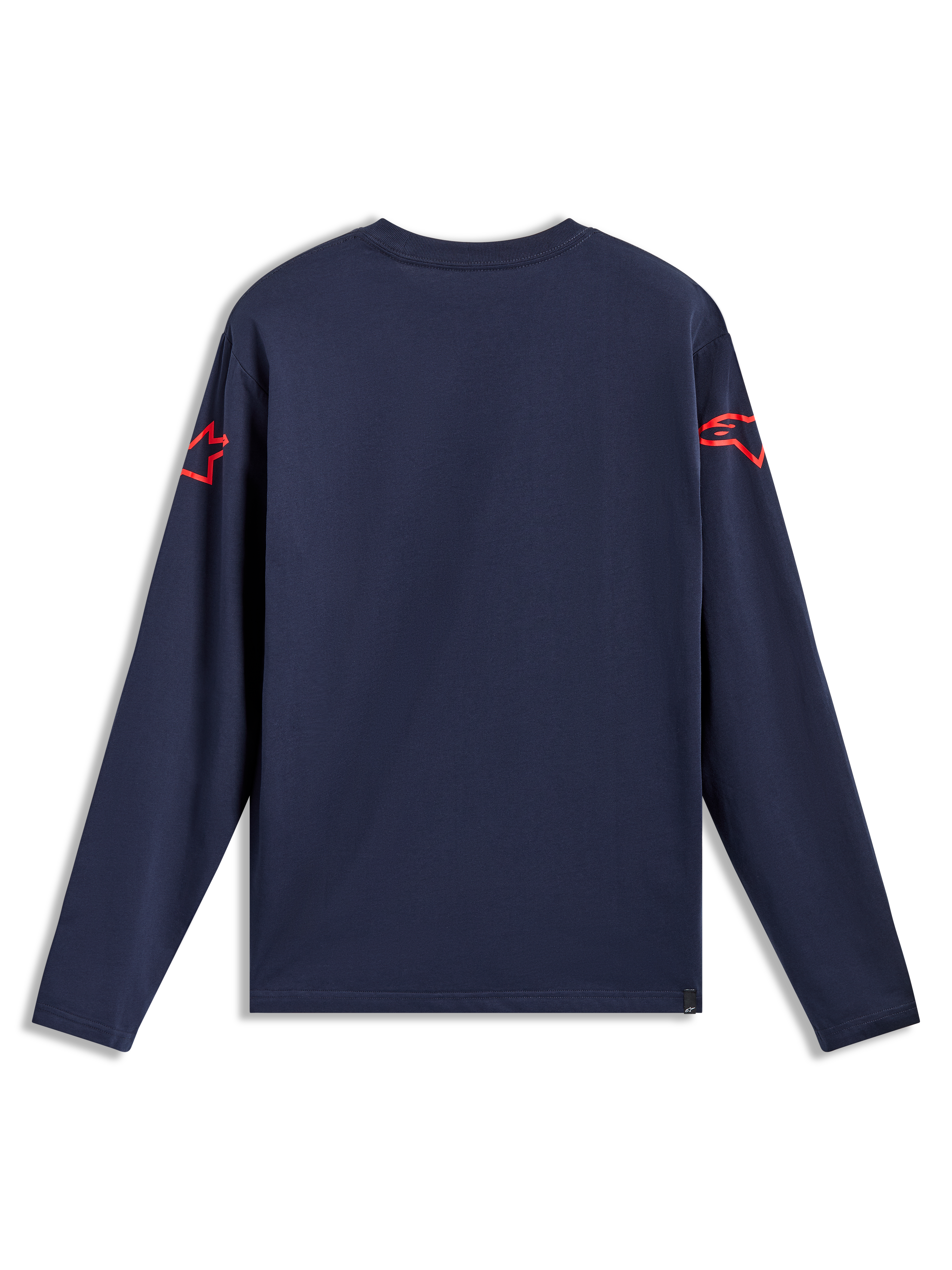 Alpinestars Velocifier CSF Tee, camiseta de mangas largas, azul marino, logos rojos en hombros, vista trasera, ropa casual.