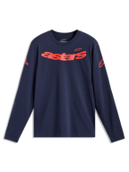 Alpinestars Velocifier CSF, camiseta de mangas largas deportiva, azul marino y roja, con nombre Astars curvo y logos en los hombros