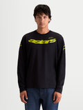 Alpinestars Velocifier CSF, camiseta de mangas largas para hombre, negra con gráfico Astars curvo y logotipos en los hombros de color amarillo, ropa deportiva de estilo casual inspirada en el motorsport, mezcla de algodón