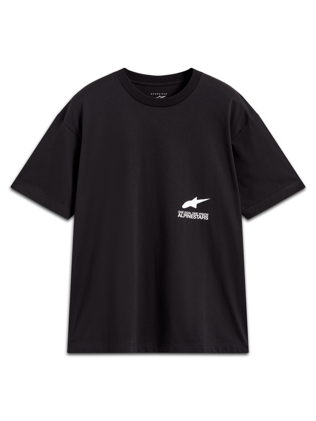Alpinestars Institute Oversized CSF Tee, camiseta de mangas cortas negra con logotipo y eslogan blancos, estilo oversized
