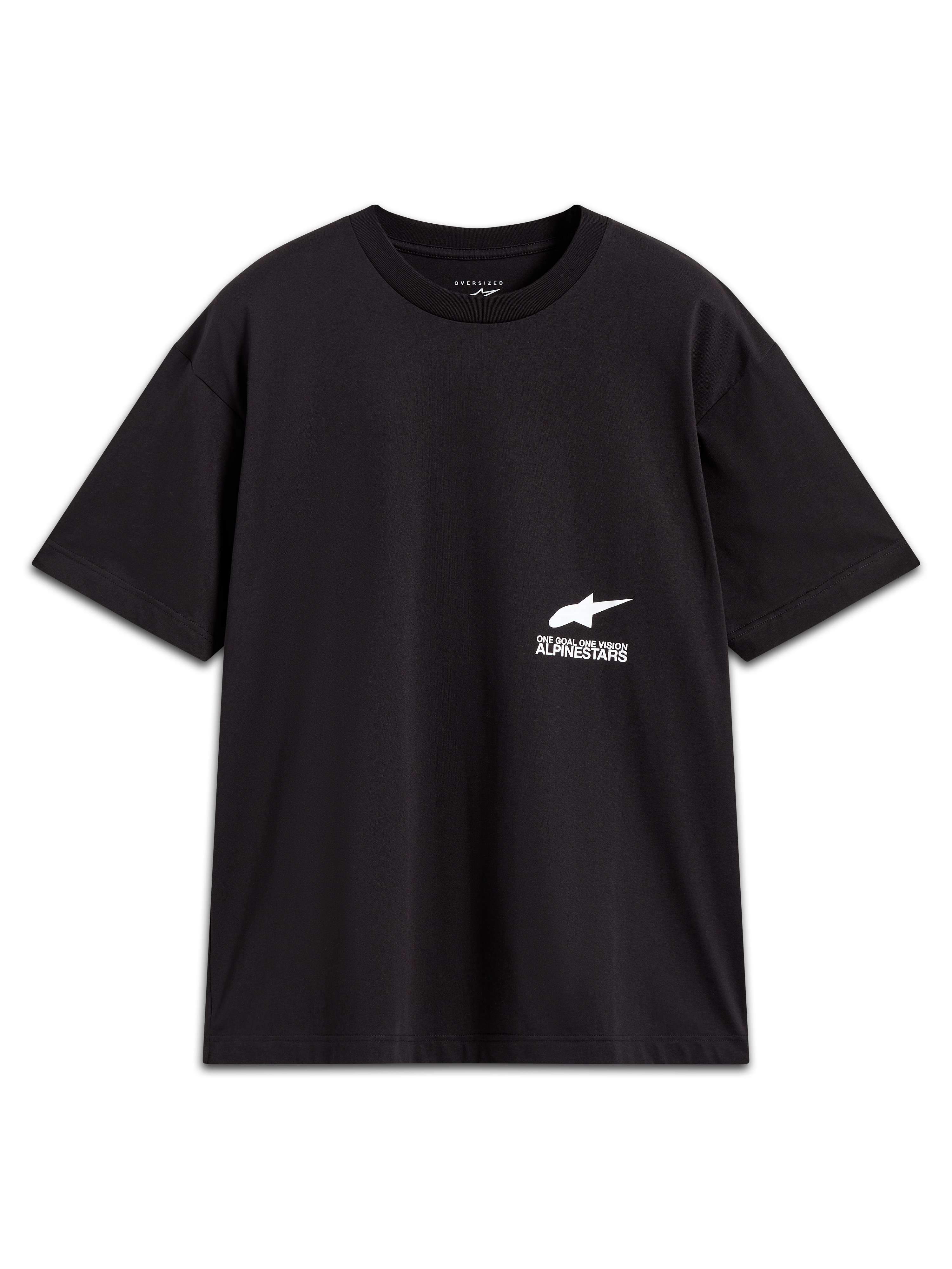 Alpinestars Institute Oversized CSF Tee, camiseta de mangas cortas negra con logotipo y eslogan blancos, estilo oversized