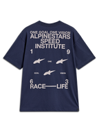 Alpinestars Institute Oversized SS CSF Tee, Navy blue short sleeve t-shirt with large white racing-inspired back graphics.