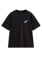 Alpinestars Ghost Oversized CSF Tee, camiseta negra de mangas cortas con logo frontal azul claro, estilo casual deportivo.