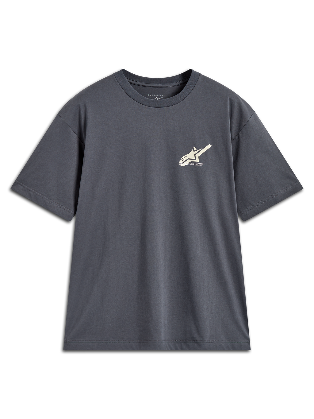 Alpinestars Ghost Oversized CSF, camiseta de mangas cortas, gris carbón, pequeño logotipo Astars en el pecho, estilo oversize, ropa deportiva casual