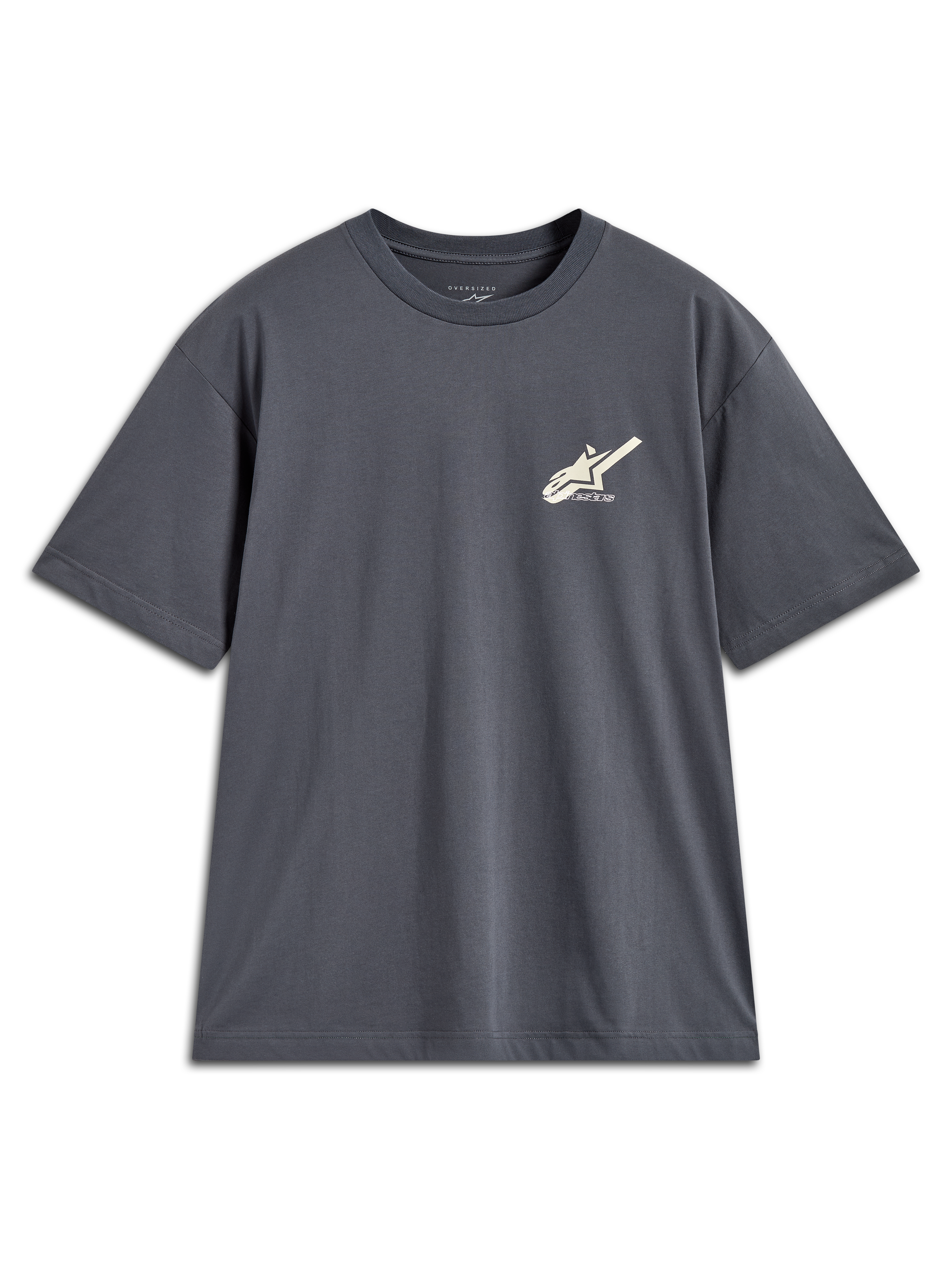 Alpinestars Ghost Oversized CSF, camiseta de mangas cortas, gris carbón, pequeño logotipo Astars en el pecho, estilo oversize, ropa deportiva casual