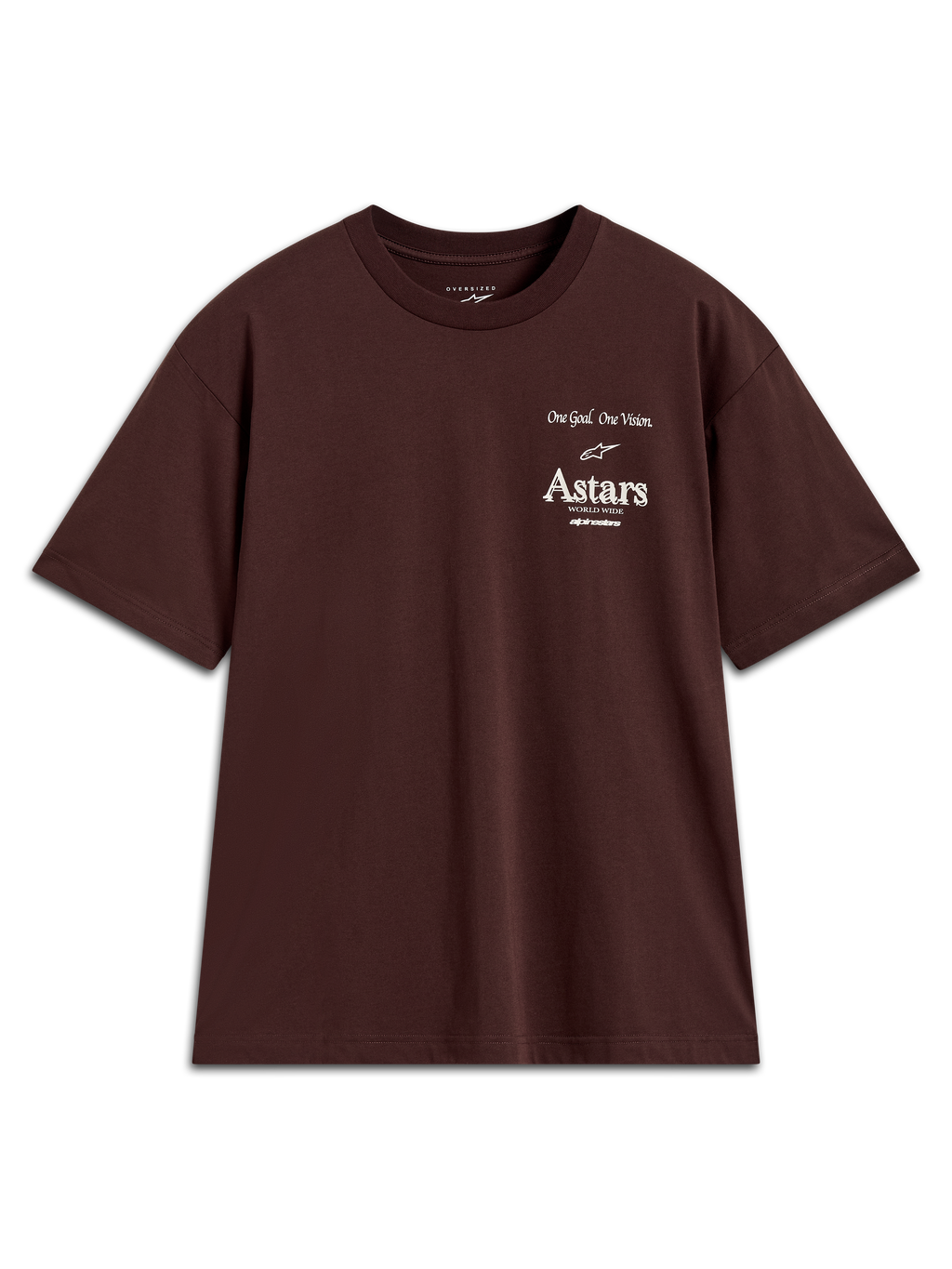 Alpinestars Post Oversized CSF Tee, camiseta de mangas cortas marrón con logotipo Astars blanco en el pecho, estilo casual