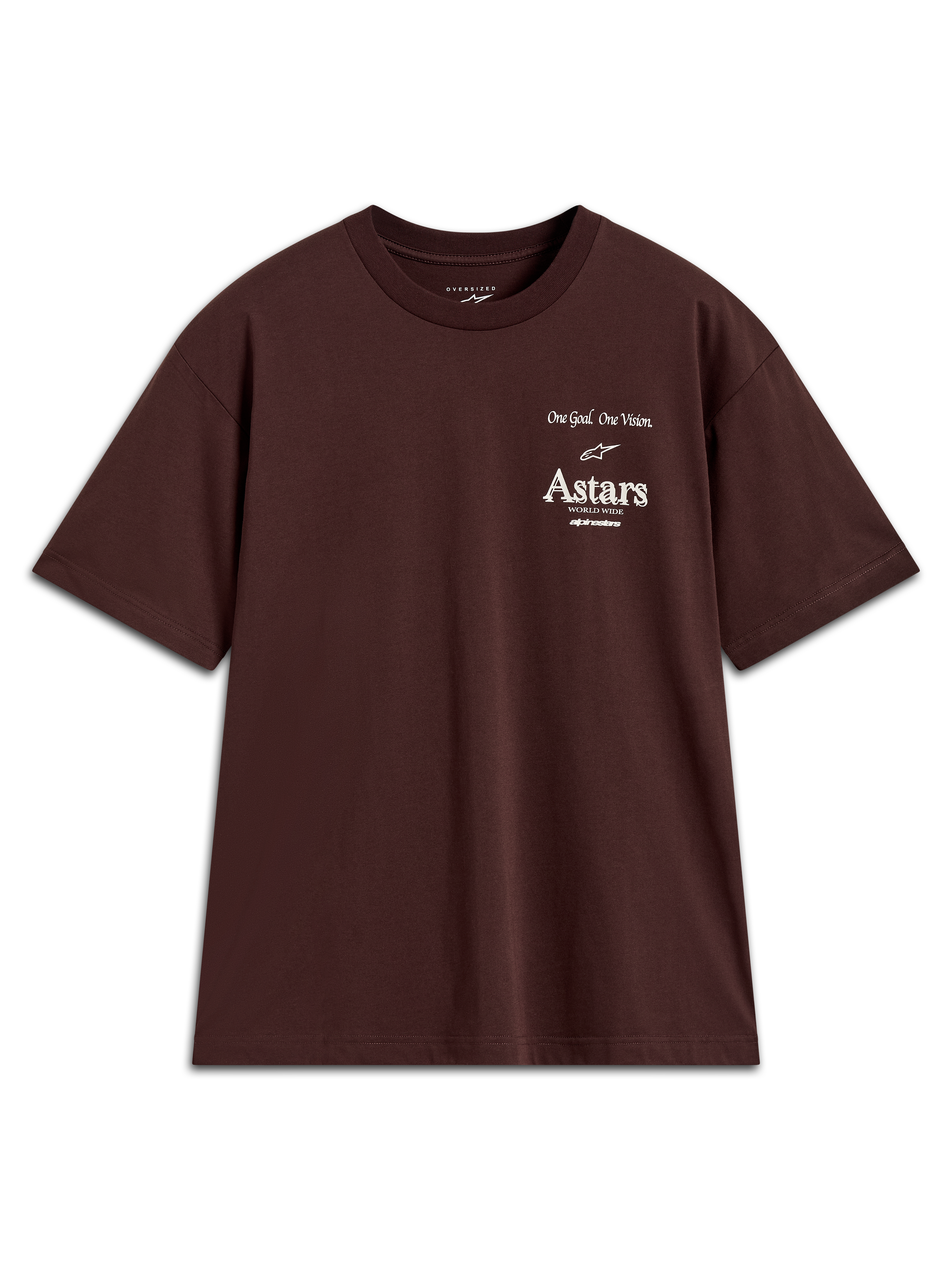 Alpinestars Post Oversized CSF Tee, camiseta de mangas cortas marrón con logotipo Astars blanco en el pecho, estilo casual