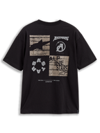 Alpinestars Checkback Oversized CSF, camiseta de mangas cortas negra, con gráfico de cuadros en la espalda, logos Astars y manifiesto One Goal One Vision