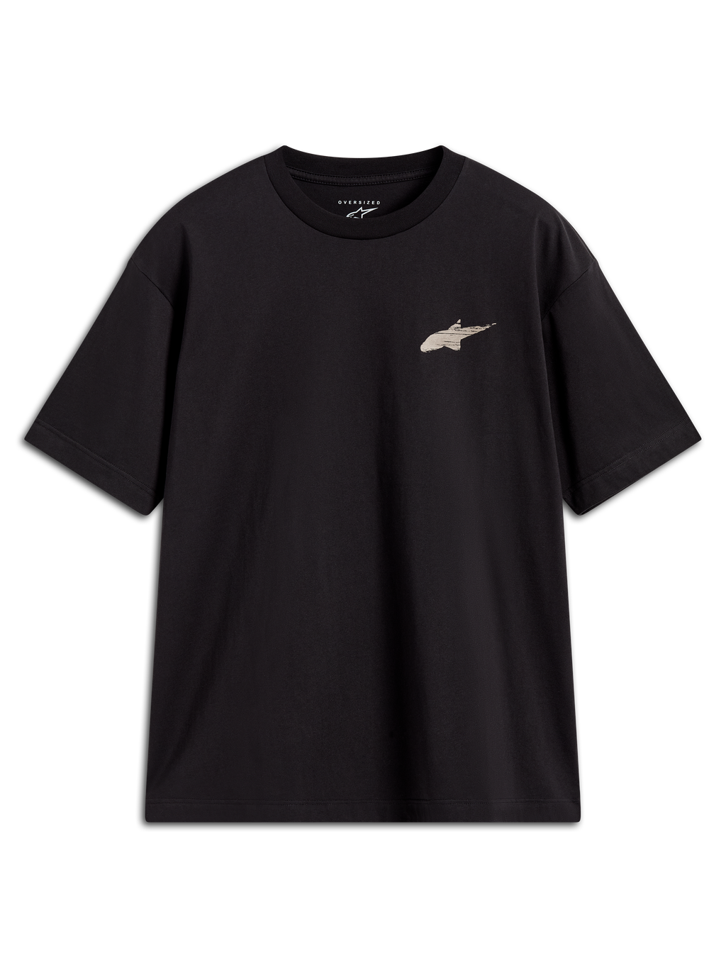 Alpinestars Checkback Oversized CSF Tee, camiseta de mangas cortas negra, ajuste oversized con pequeño logotipo Astars frontal.