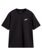 Alpinestars Checkback Oversized CSF Tee, camiseta de mangas cortas negra, ajuste oversized con pequeño logotipo Astars frontal.