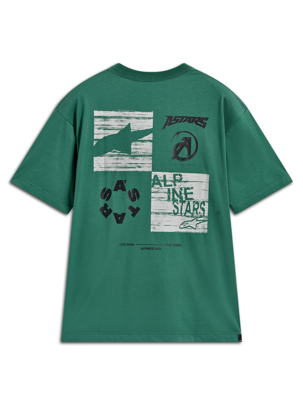 Alpinestars Checkback Oversized CSF Tee, camiseta verde de mangas cortas con gráfico trasero multipanel, ropa deportiva casual