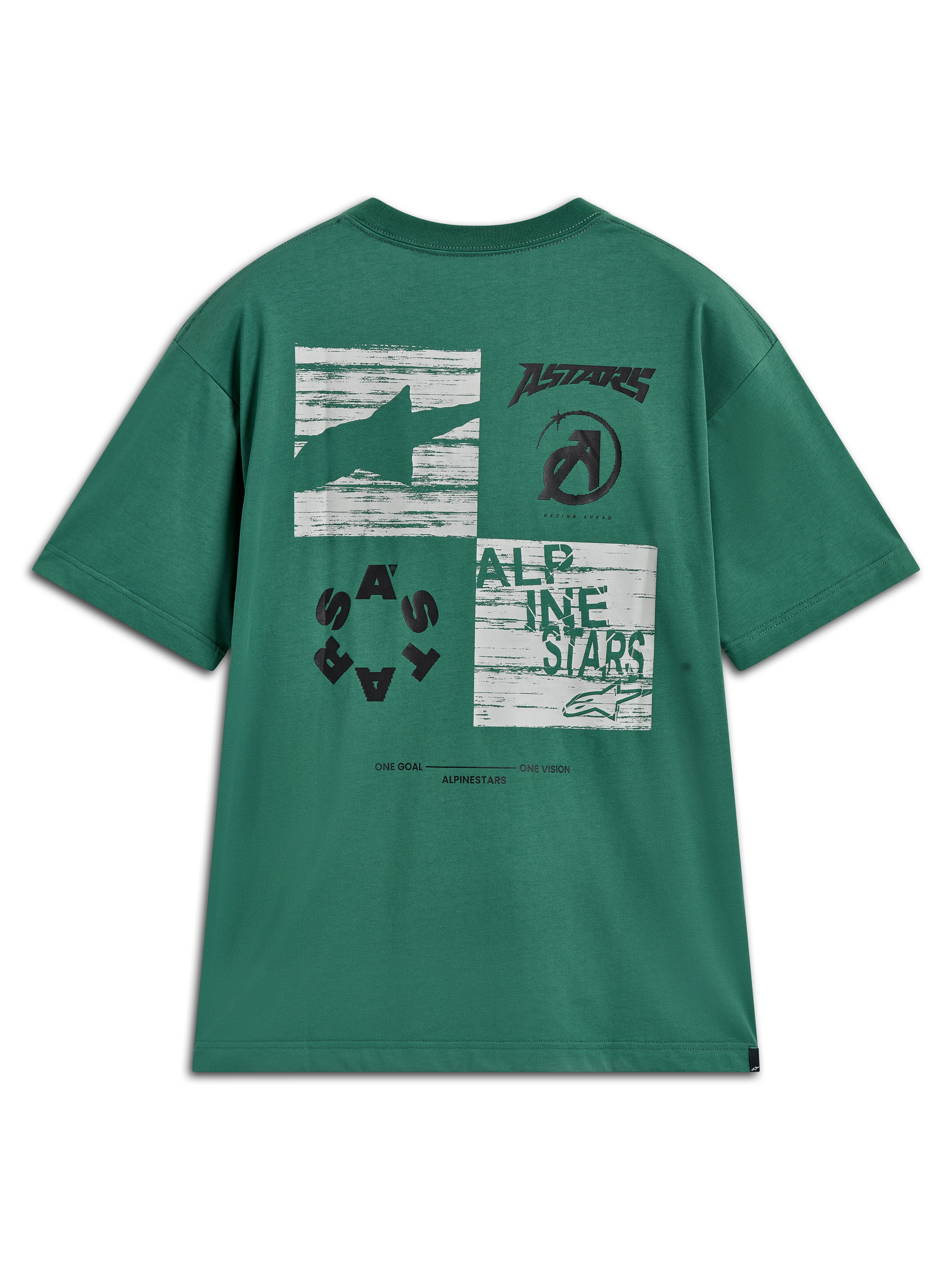 Alpinestars Checkback Oversized CSF Tee, camiseta verde de mangas cortas con gráfico trasero multipanel, ropa deportiva casual