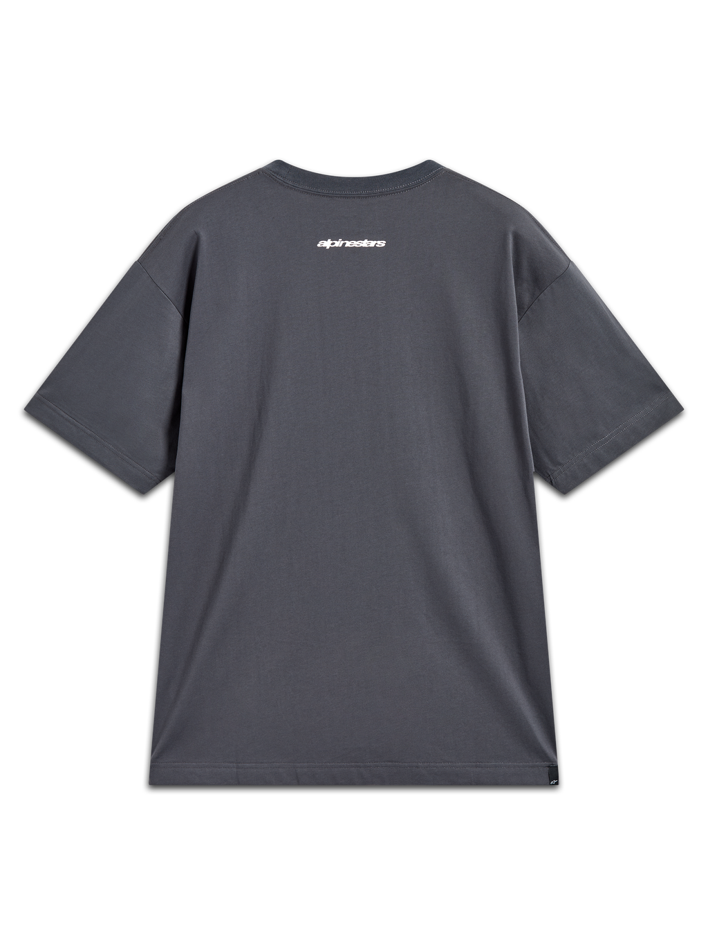Alpinestars Mandate Oversized CSF Tee, camiseta gris carbón de mangas cortas con gráfico blanco en la espalda, estilo casual