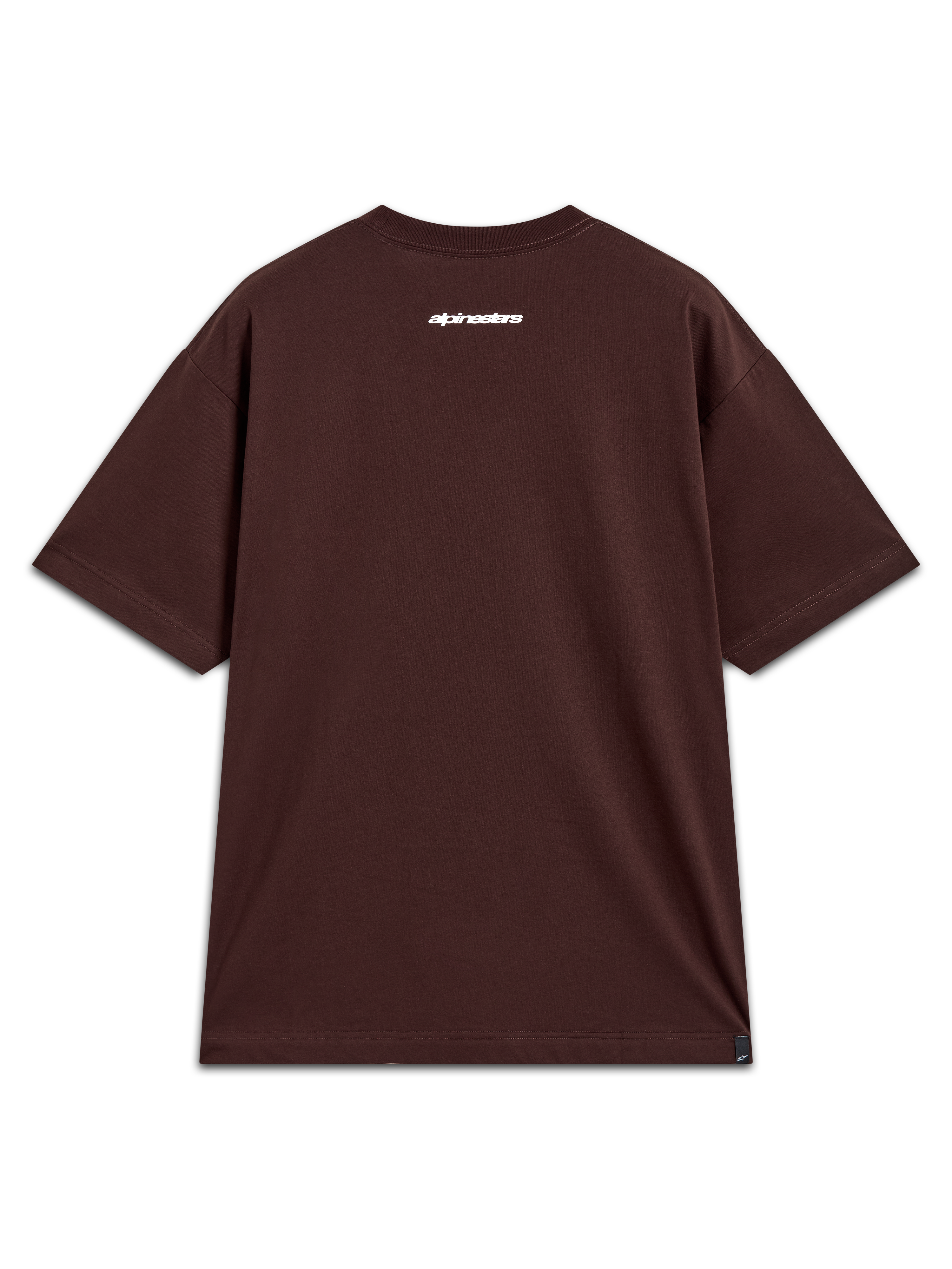 Alpinestars Mandate Oversized CSF Tee, camiseta de mangas cortas marrón, con gráfico blanco en la espalda, ropa deportiva