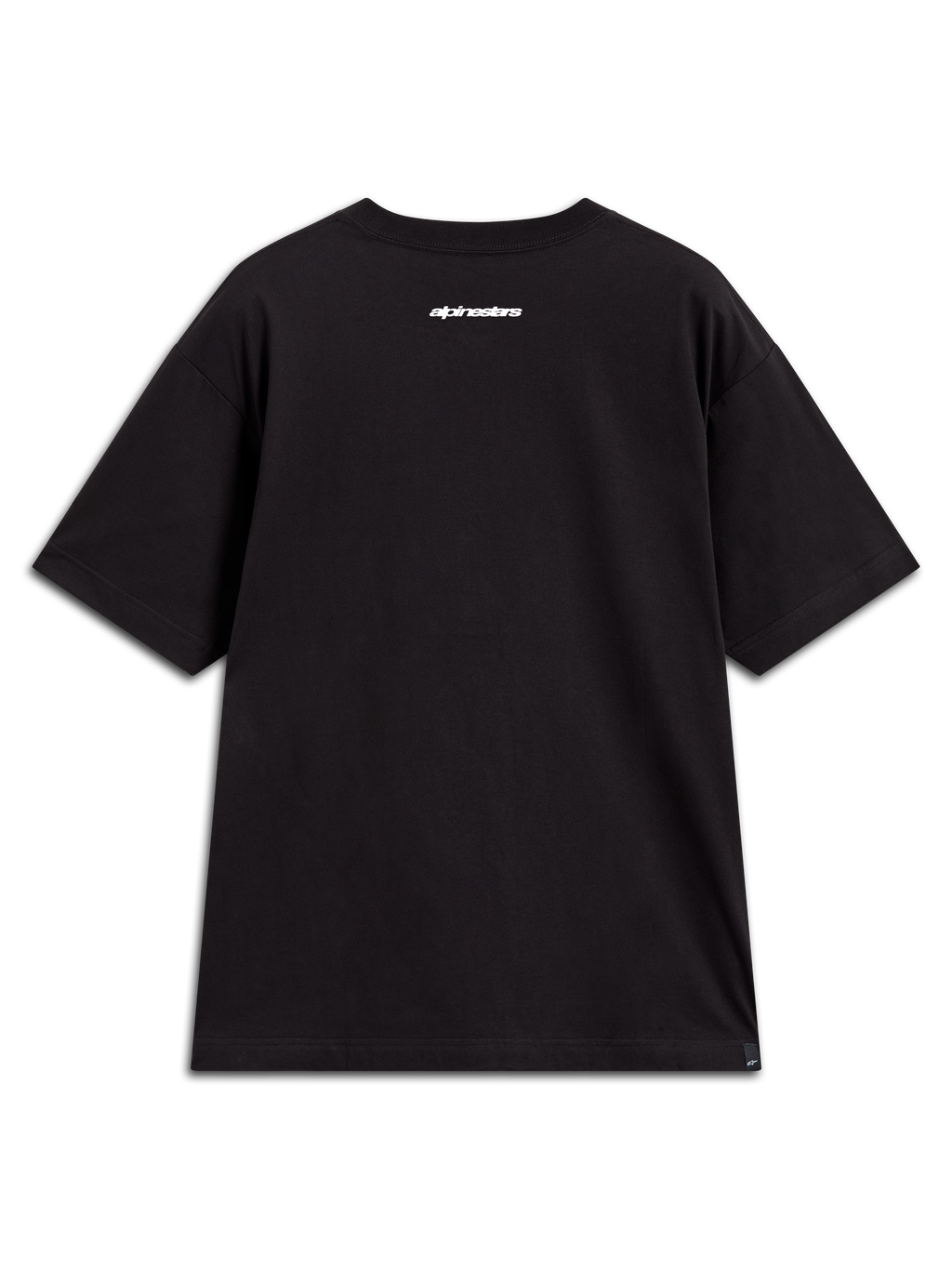 Camiseta Alpinestars Prelude Oversized CSF negra de mangas cortas, con logotipo blanco en la espalda y ajuste amplio casual.