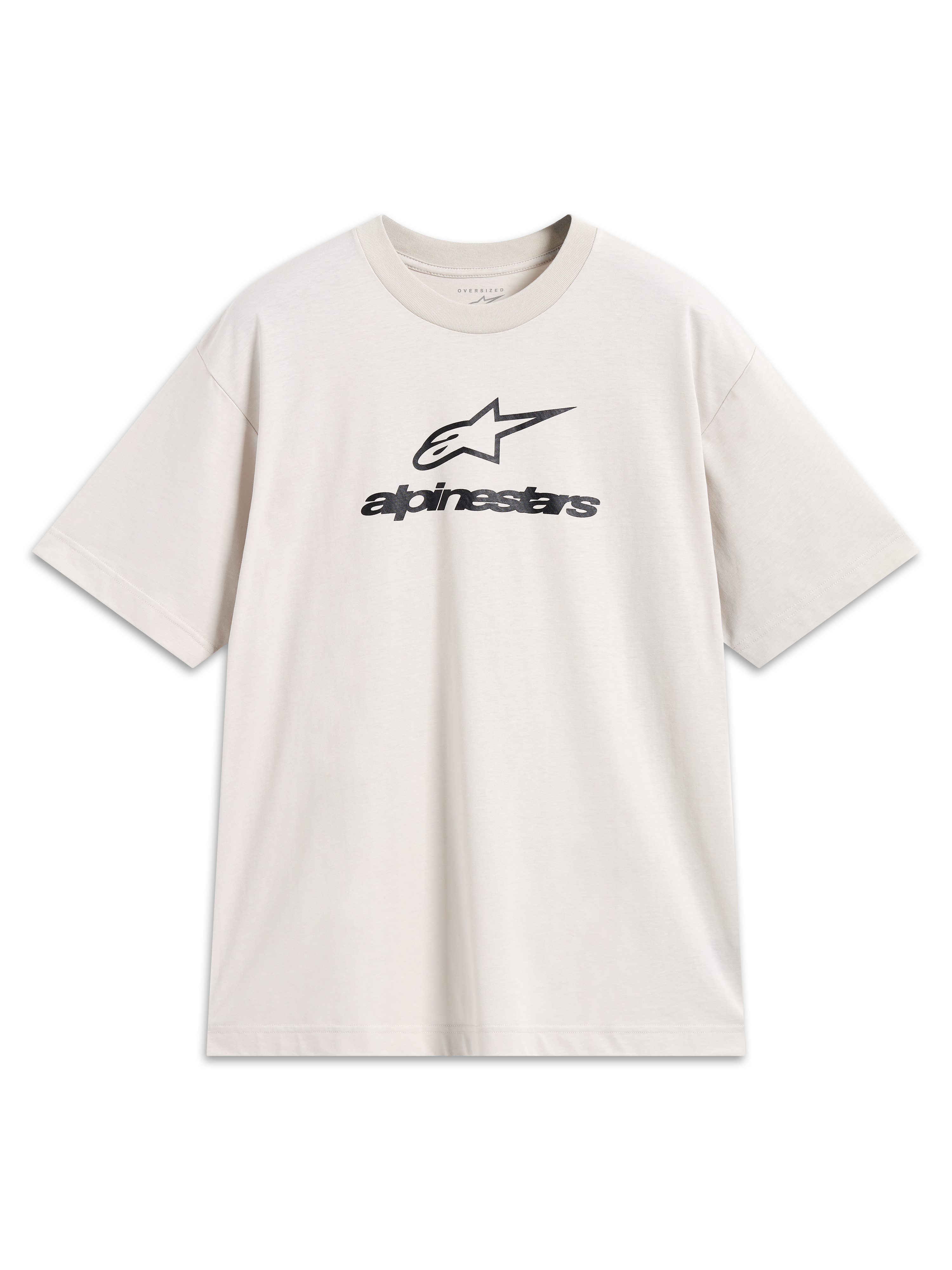 Alpinestars Prelude Oversized CSF Tee, camiseta de mangas cortas en color arena con logotipos negros apilados en el pecho, ajuste oversize y estilo casual deportivo