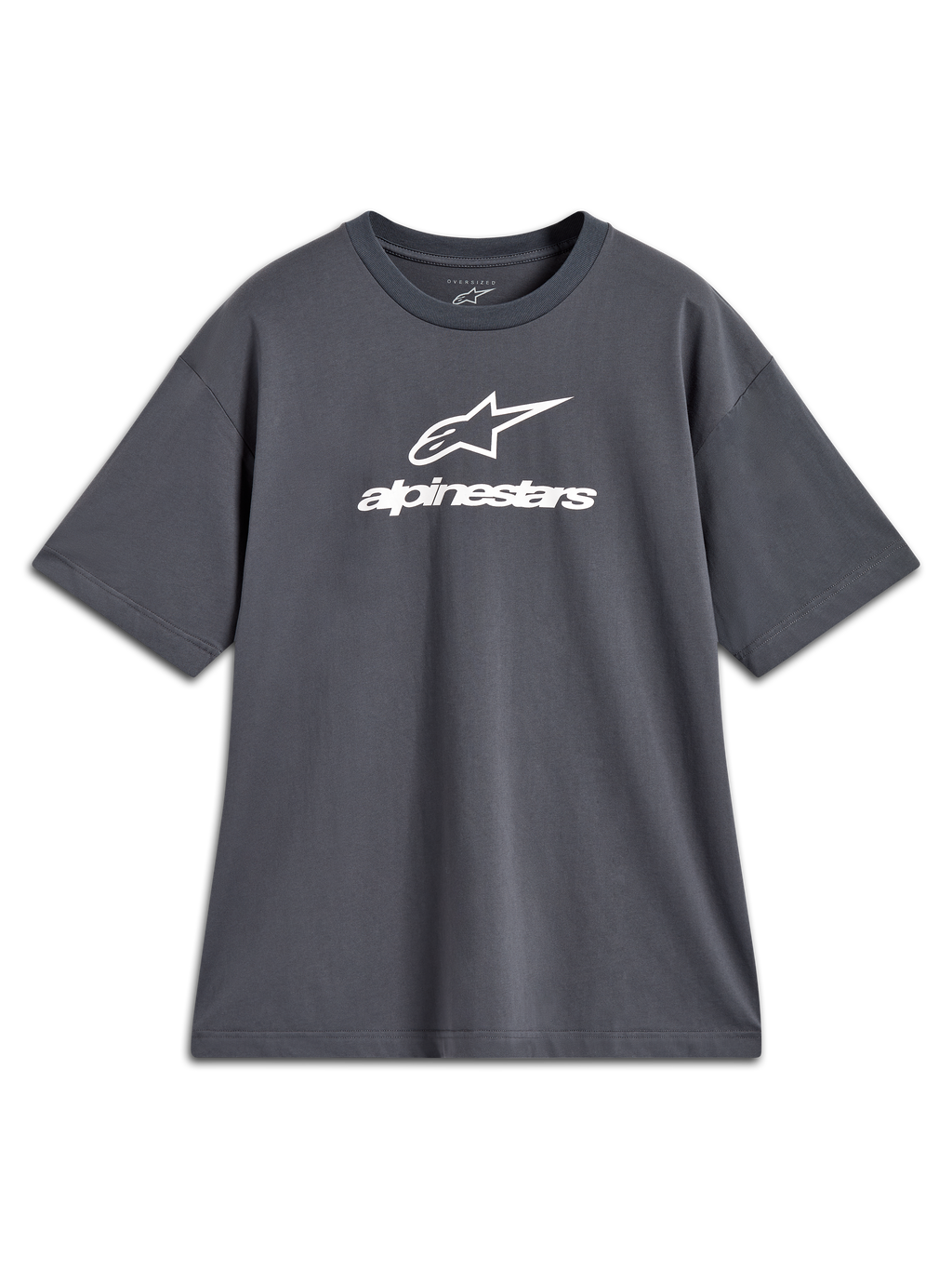 Alpinestars Prelude Oversized CSF Tee, camiseta de mangas cortas gris carbón con logotipo blanco, ropa deportiva.