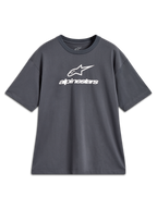 Alpinestars Prelude Oversized CSF Tee, camiseta de mangas cortas gris carbón con logotipo blanco, ropa deportiva.