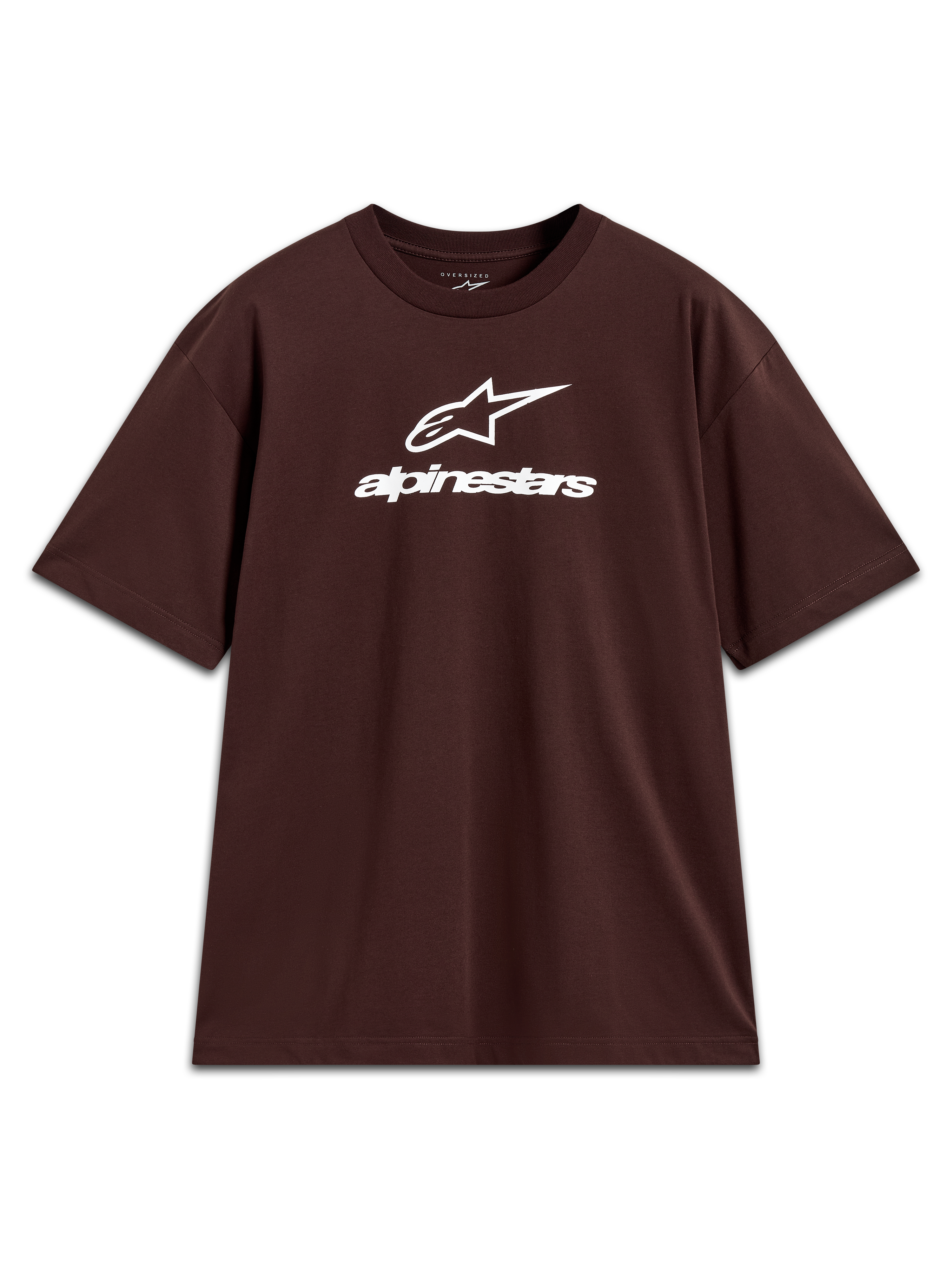 Alpinestars Prelude Oversized CSF Tee, camiseta de mangas cortas marrón con logotipo blanco en el pecho, ropa deportiva casual de ajuste oversized