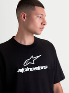 Alpinestars camiseta Prelude Oversized CSF, camiseta de mangas cortas para hombre, negra y blanca, con logotipo Astars apilado en el pecho, ajuste holgado y estilo casual