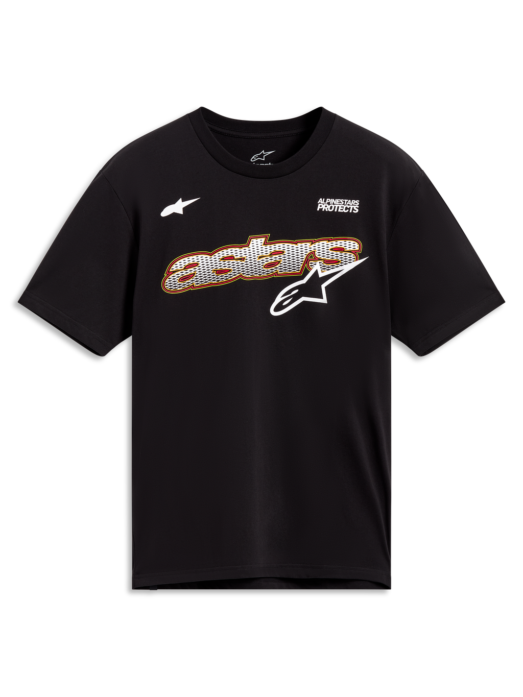 Alpinestars Cypress CSF Tee, camiseta de mangas cortas negra con gráfico Astars de relleno blanco, ropa deportiva casual