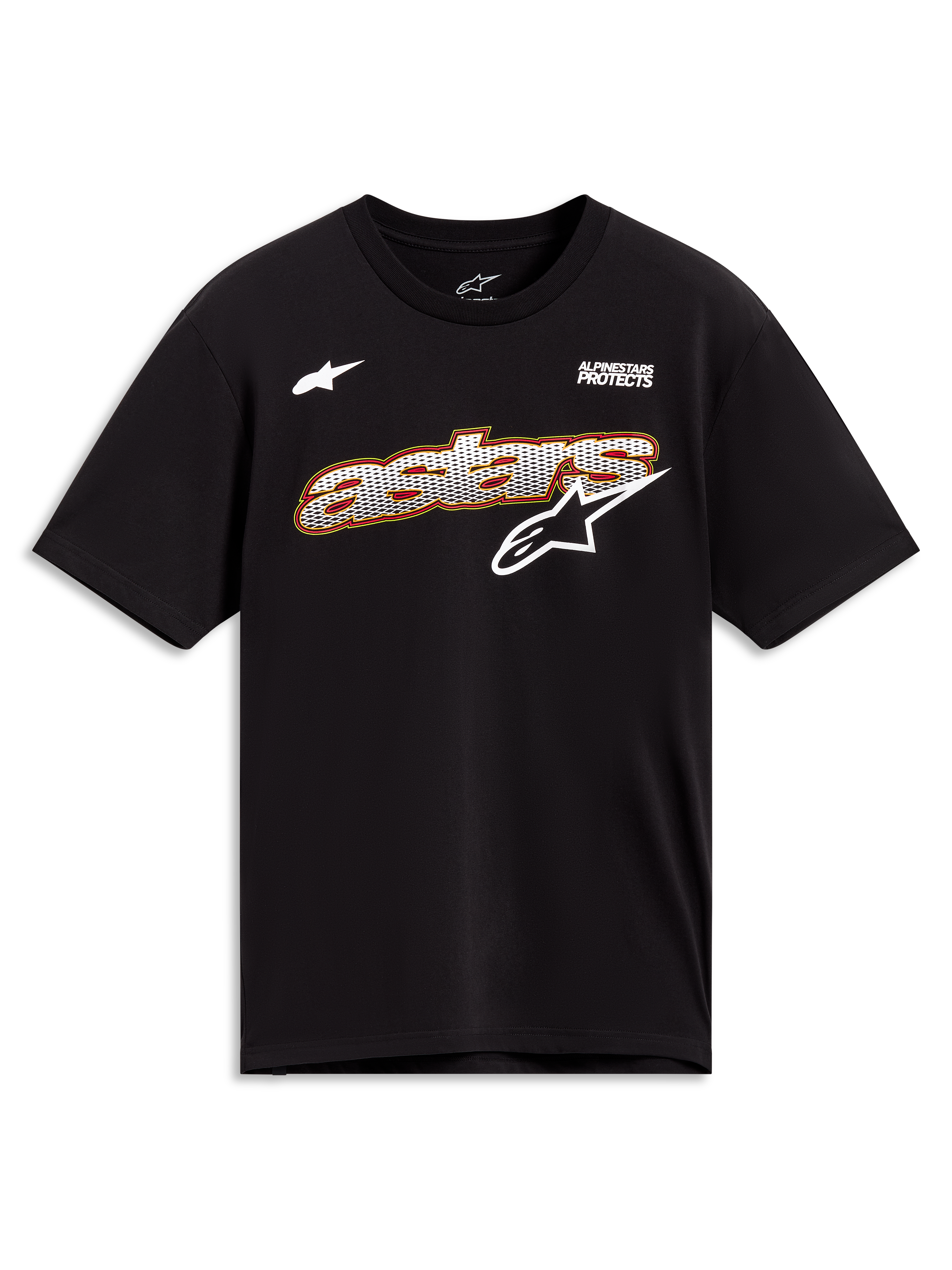 Alpinestars Cypress CSF Tee, camiseta de mangas cortas negra con gráfico Astars de relleno blanco, ropa deportiva casual