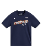 Alpinestars Cypress CSF Tee, camiseta de mangas cortas, azul marino, gráfico Astars con relleno de malla y lema Alpinestars Protects, ropa casual deportiva