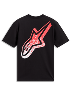 Alpinestars Meteor CSF Tee, camiseta de mangas cortas negra con un gran logotipo Astars en la espalda en degradado rojo y blanco, ropa deportiva