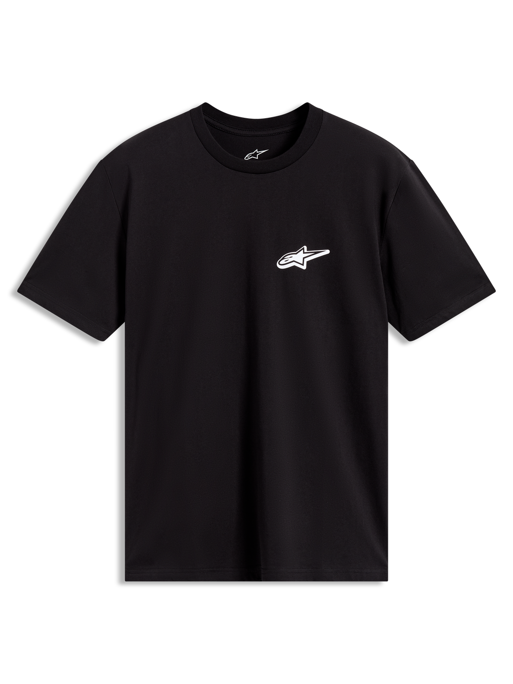 Alpinestars Meteor CSF Tee, camiseta de mangas cortas negra con logotipo Astars blanco en el pecho, ropa deportiva casual.