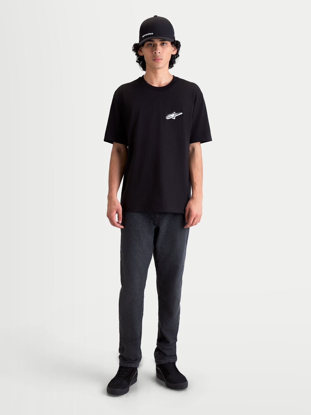 Alpinestars Camiseta Meteor CSF, camiseta de mangas cortas negra para hombre con logotipo Astars blanco en el pecho, ropa deportiva casual