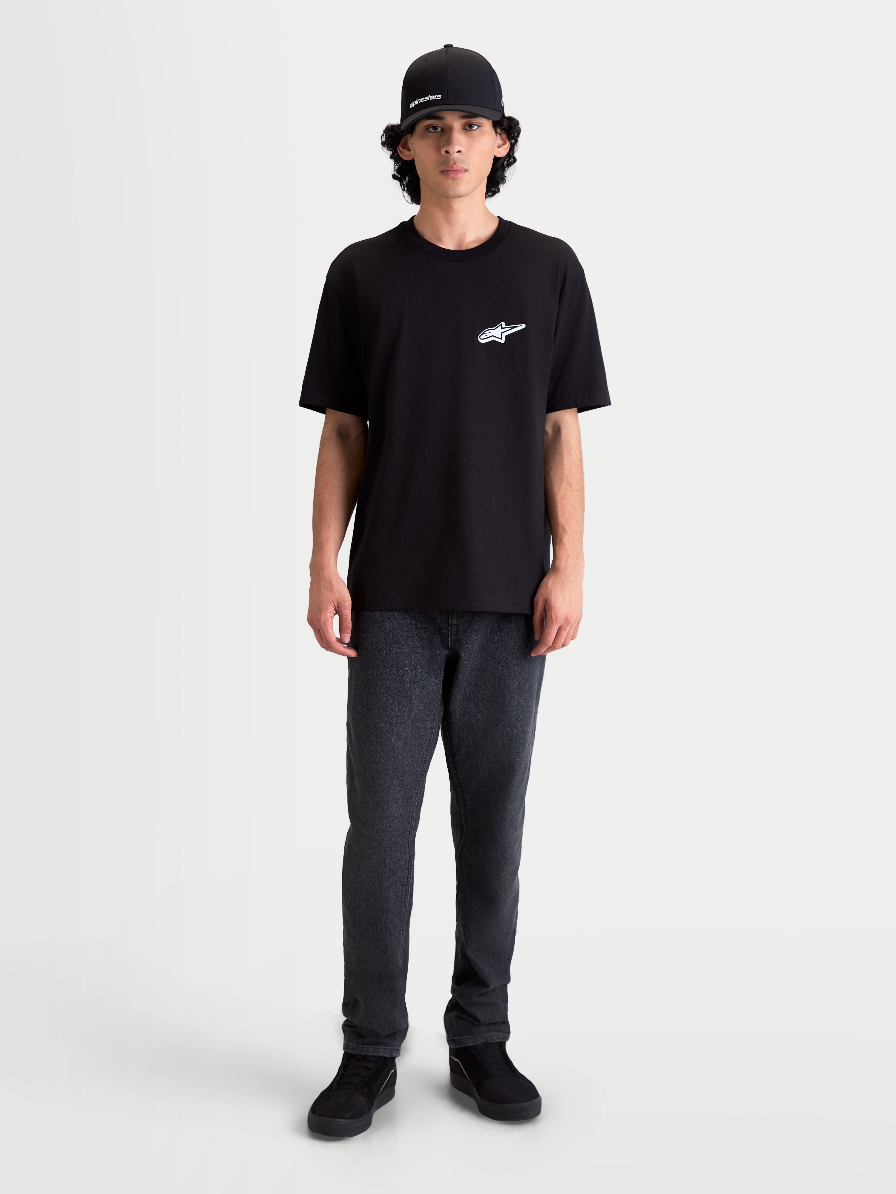 Alpinestars Camiseta Meteor CSF, camiseta de mangas cortas negra para hombre con logotipo Astars blanco en el pecho, ropa deportiva casual